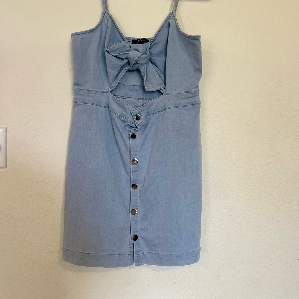 Blashe chambray denim stretchy cut out Tie bust Button down Dress large